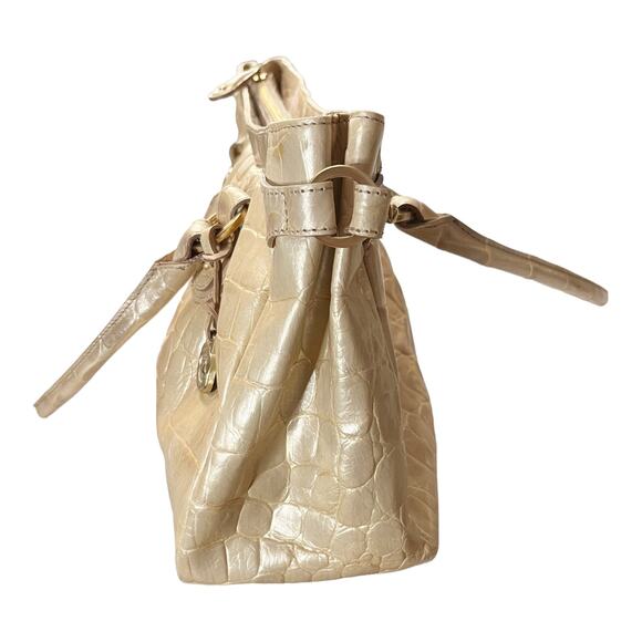 BRAHMIN Croc Embossed Leather Satchel Dual Handle Zipper Closure Cream Handbag - Picture 14 of 14